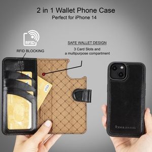 iPhone 14 Plus leather wallet case